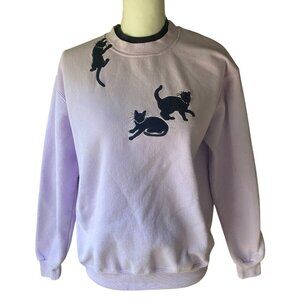 VTG Breckenridge Purple Pastel Black Cat Crewneck Sweatshirt M campy grannycore